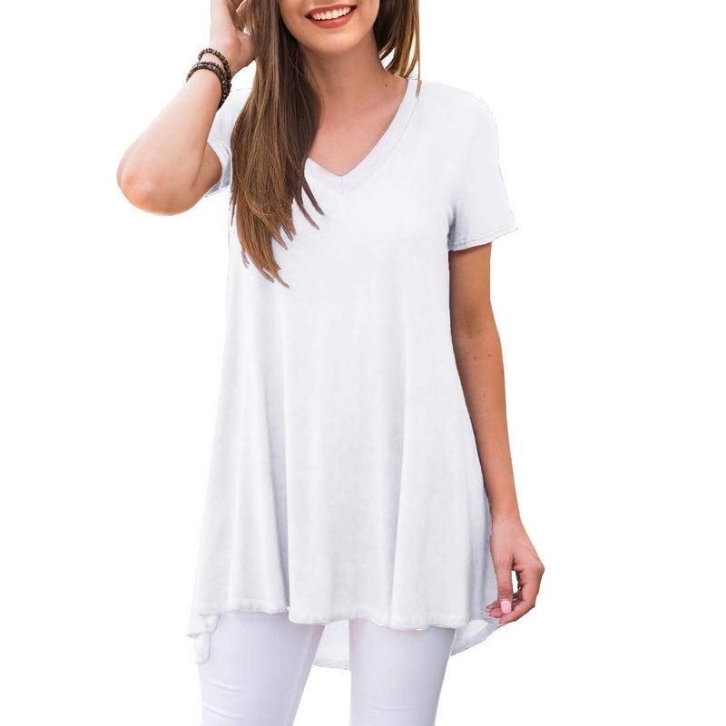AWULIFFAN Women's Summer Short Sleeve V-Neck T-Shirt Short Sleeve Sleepwear Tunic Tops Blouse Shirtsï¼ˆWhite,X-Largeï¼‰ - Image 1